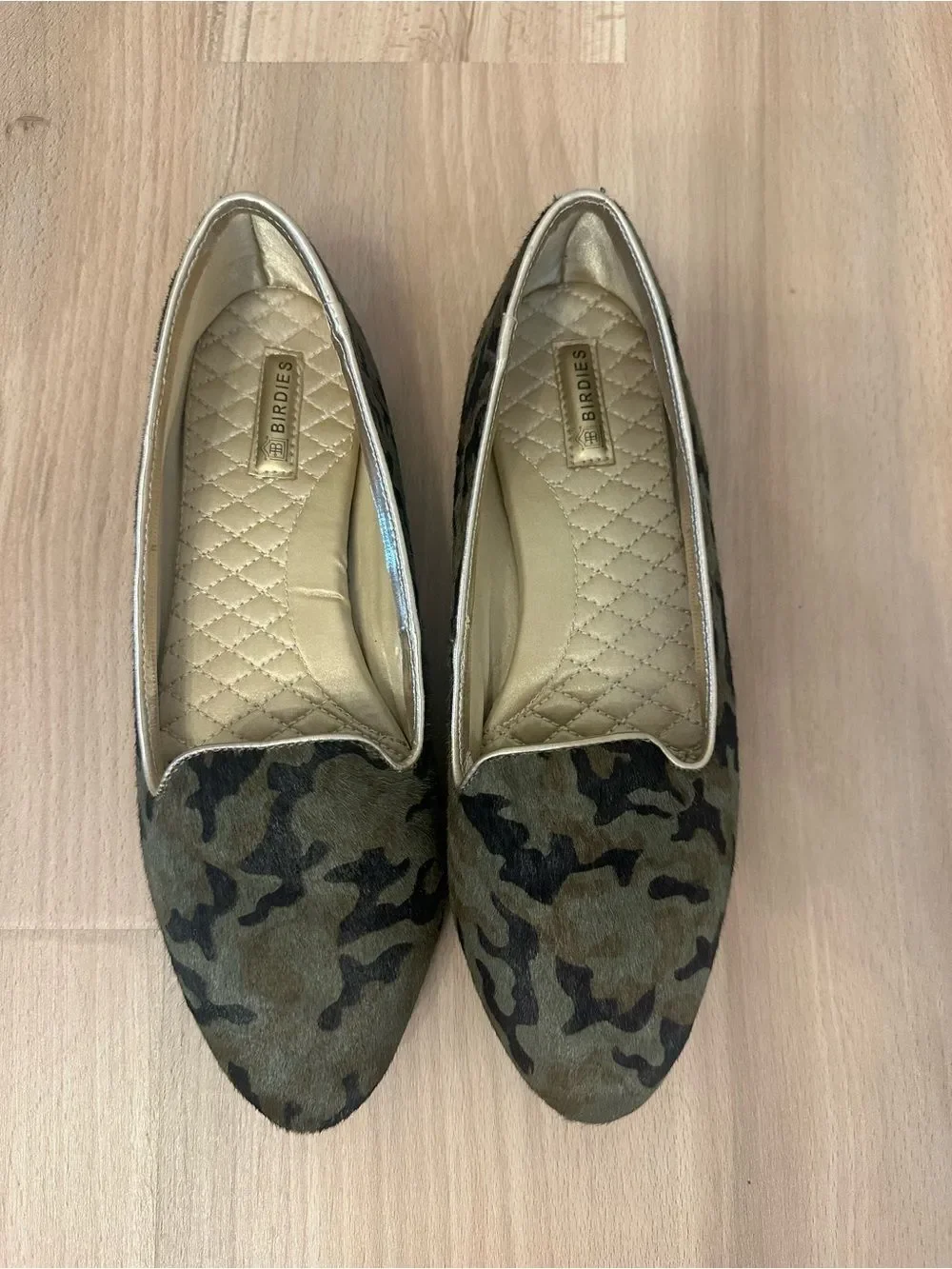 Birdies The Blackbird Olive Green Camo Pointed-Toe Flats Loafers